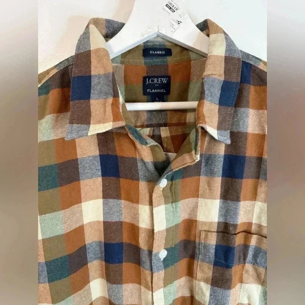 NWT J. Crew Men’s Classic Gingham Plaid Long-Sleeve Flannel Shirt - Size Large